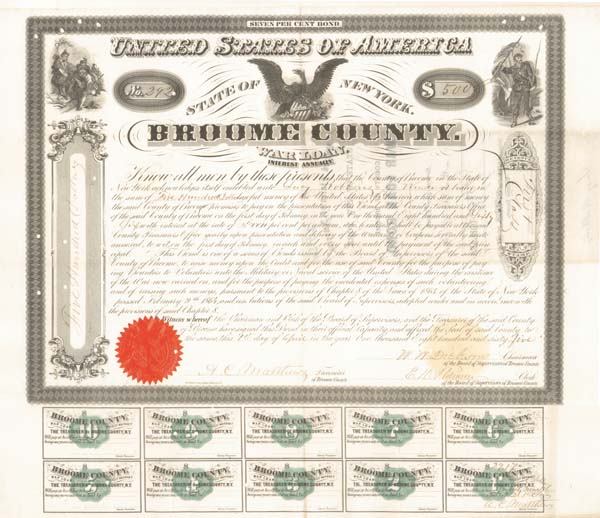 State of New York County of Broome - Civil War Loan Bond